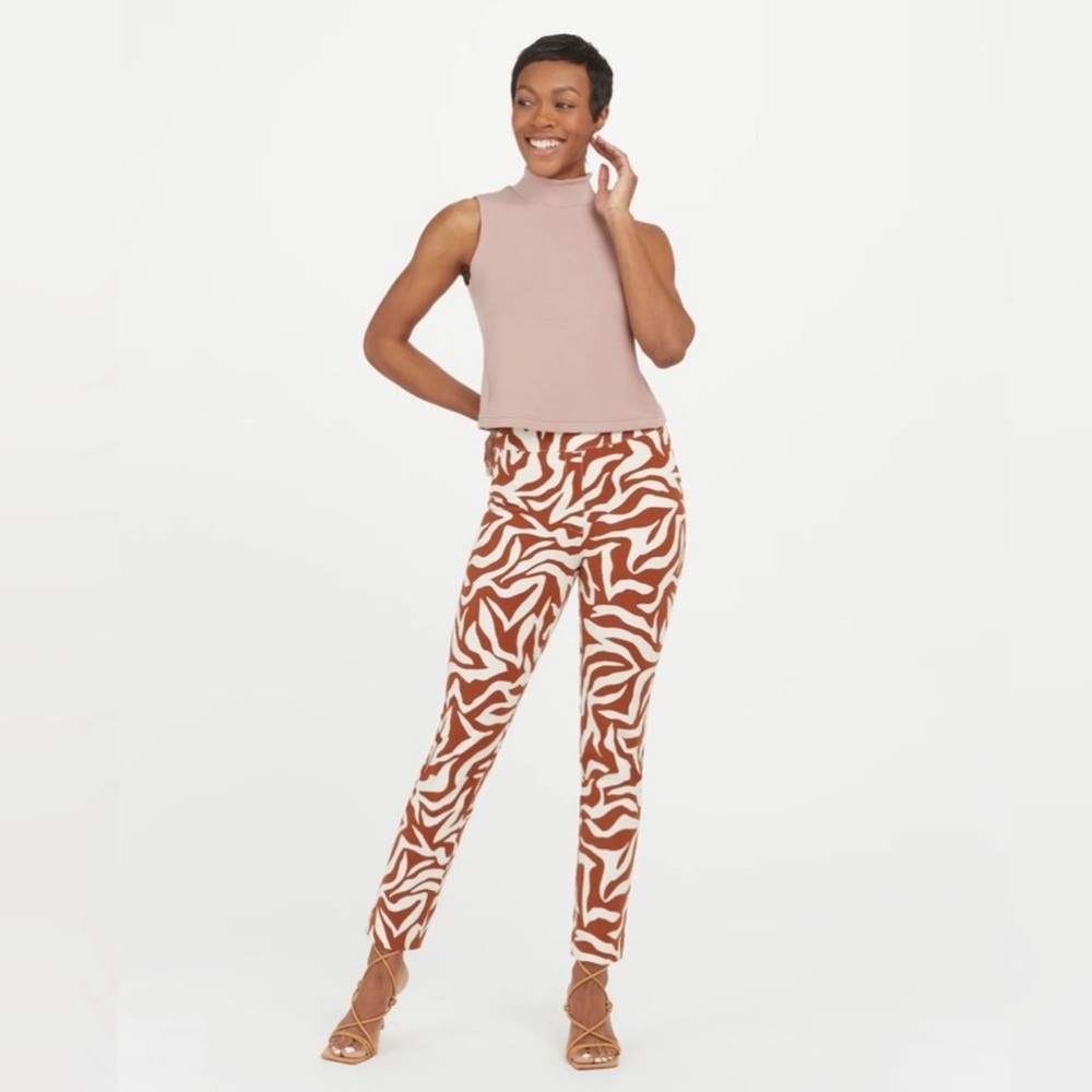 Spanx On-the-Go Printed Ankle Slim Straight Pant Zebra Print Flattering Stylish